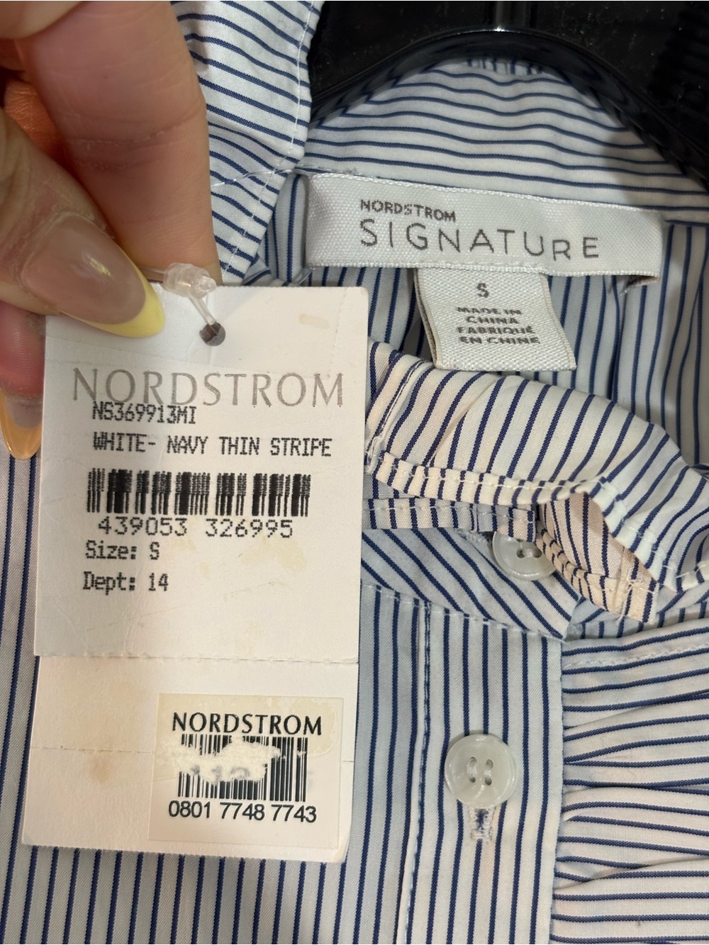 NWT Nordstrom Signature Blue Striped Ruffle Button-Down Blouse Long Sleeve Small - Picture 13 of 14